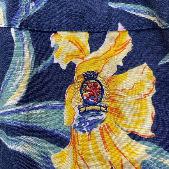 VTG Tommy Hilfiger Shirt Mens XL Button Up Blue Rayon Hawaiian Crest Baggy 90s - Picture 10 of 11